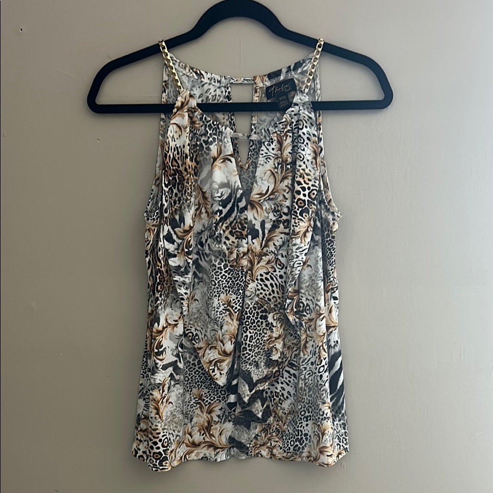 Thalia Sodi Gray and Black Tank Top with Snakeskin Print